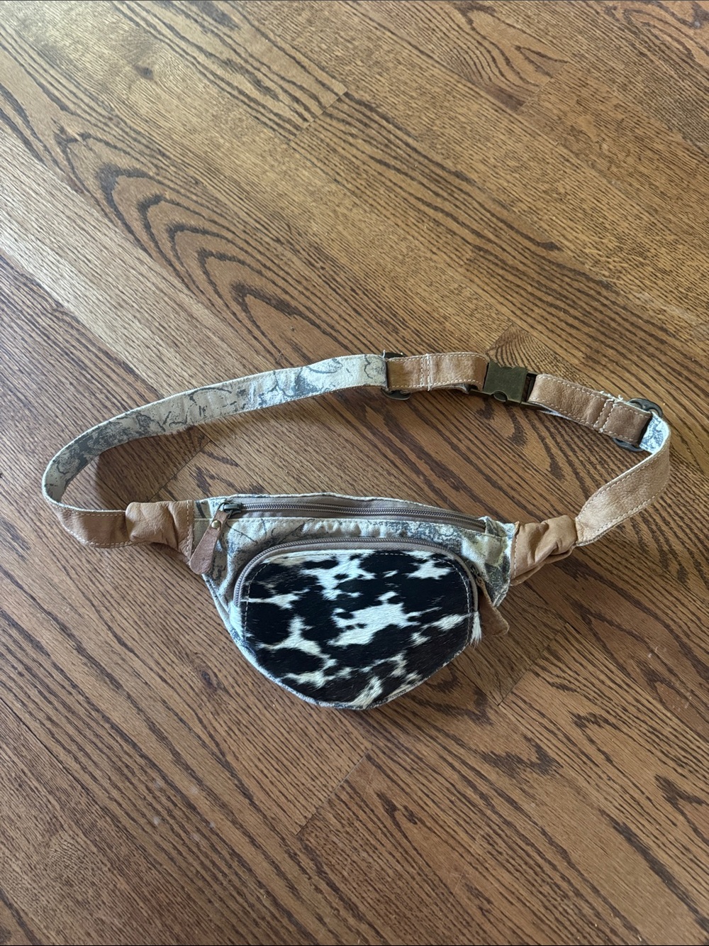 Myra Bag Tan and Black & White Cowhide Crossbody Belt Bag